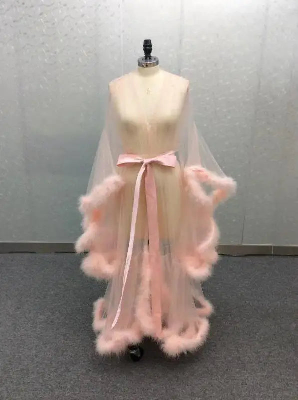 Gothic Romantic Bridal Goth Faux Fur See Through Evening Robe Gown (available in 16 colors)