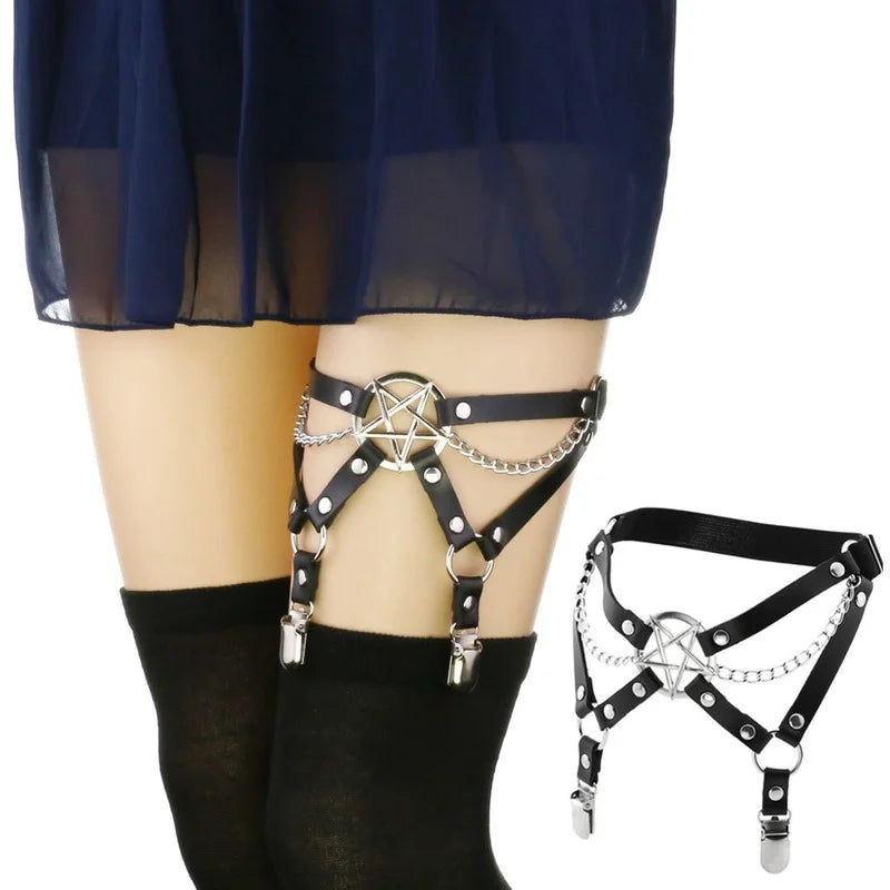 Gothic Alt Goth Pentagram Leg Strap Garter Belt Harness ROCK 'N DOLL Gothic Alt Goth Pentagram Leg Strap Garter Belt Harness ROCK 'N DOLL