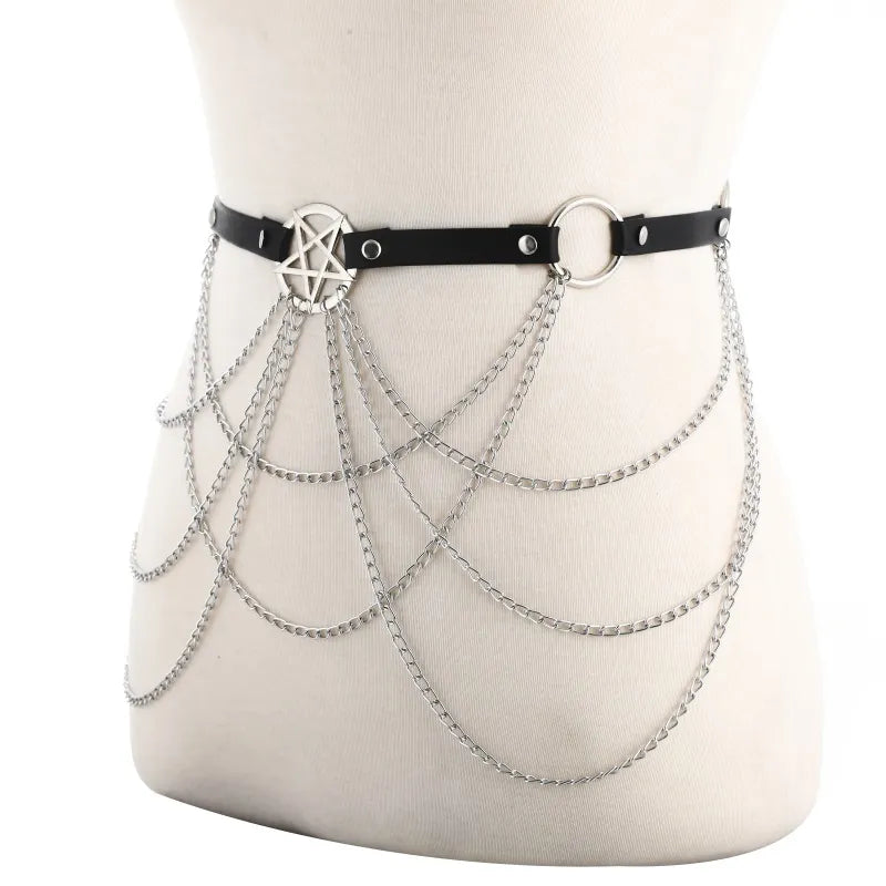 Gothic Pentagram Body Chain Belt