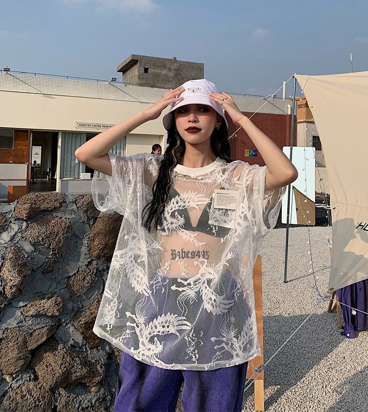 Gothic Y2K Oversized Lace Shirt Top