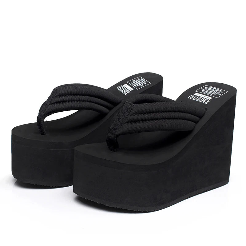 Gothic Alt Goth Summer Platform Wedges Flip Flops Slippers