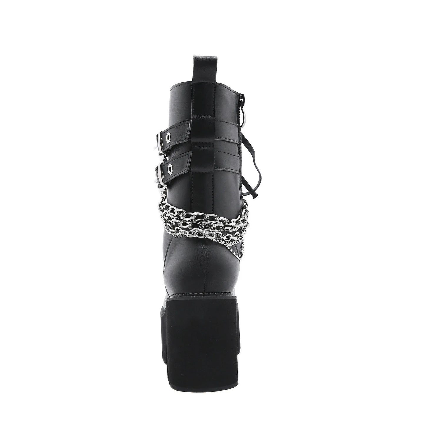 Gothic Chain Buckles Mid Calf Platform Boots