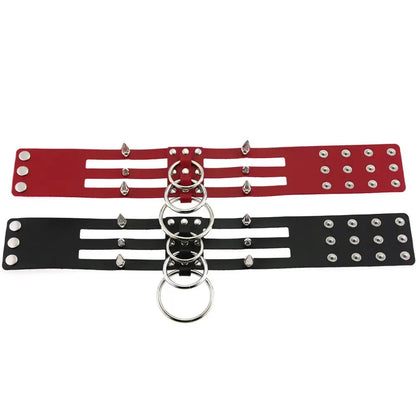 Gothic Triple Strap O-Ring Spikes Choker Necklace (available in 14 colors)