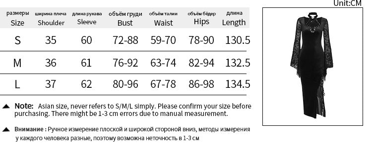 Gothic Romantic Sheer Bell Sleeves Side Slit Suede Bodycon Dress