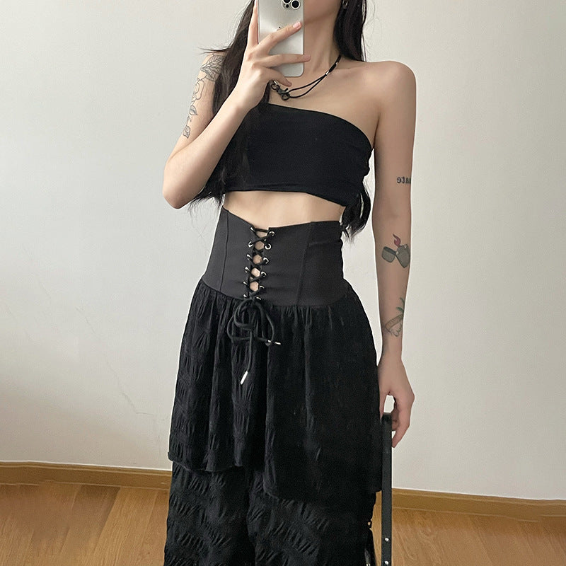 Gothic Romantic Lace Up High Waist Cake Skirt