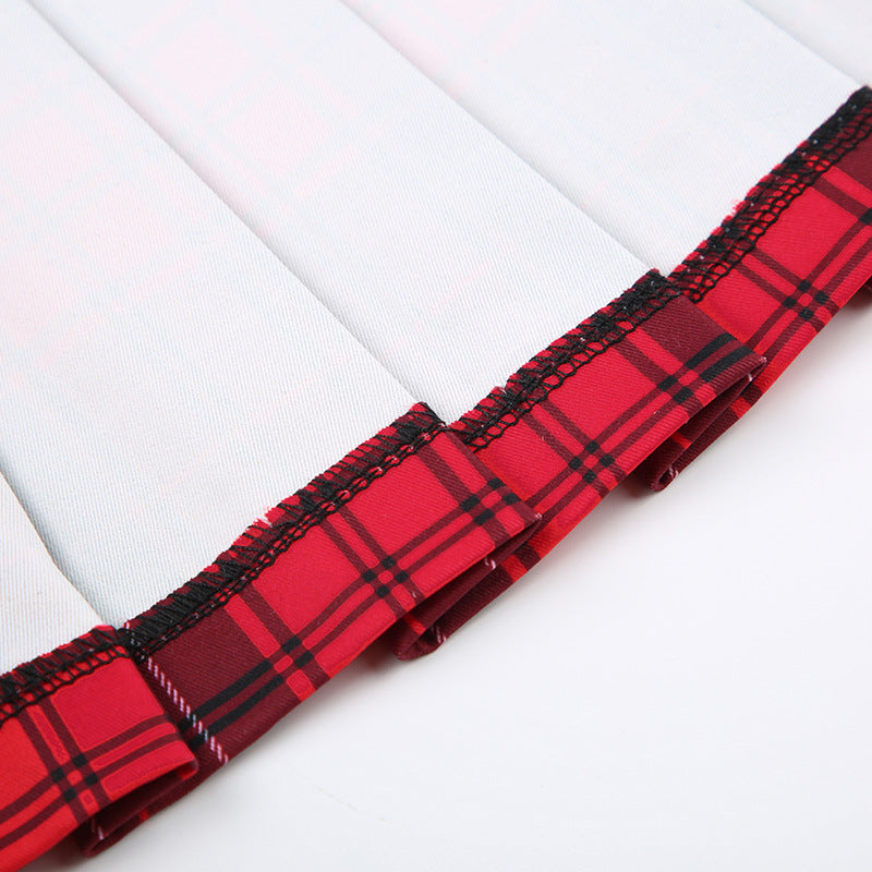 Gothic Grunge Y2K Eyelet Patchwork Plaid Pleated Mini Skirt