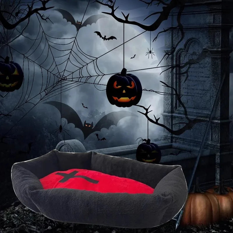 Gothic Halloween Cross Coffin Shaped Cat Puppy Pet Bed