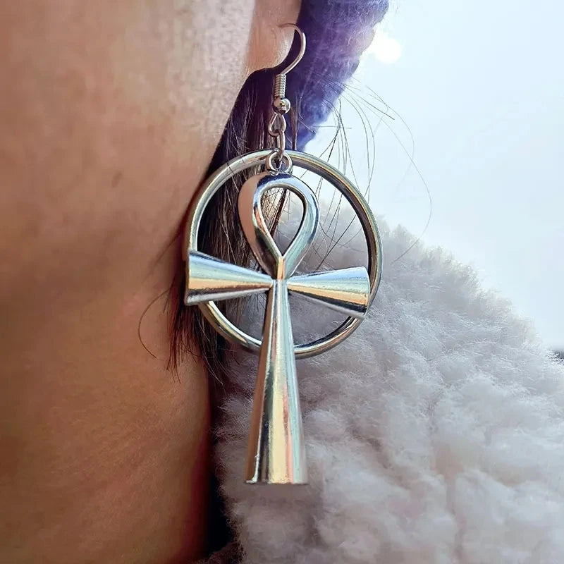 Gothic Egyptian Ankh Cross Earrings