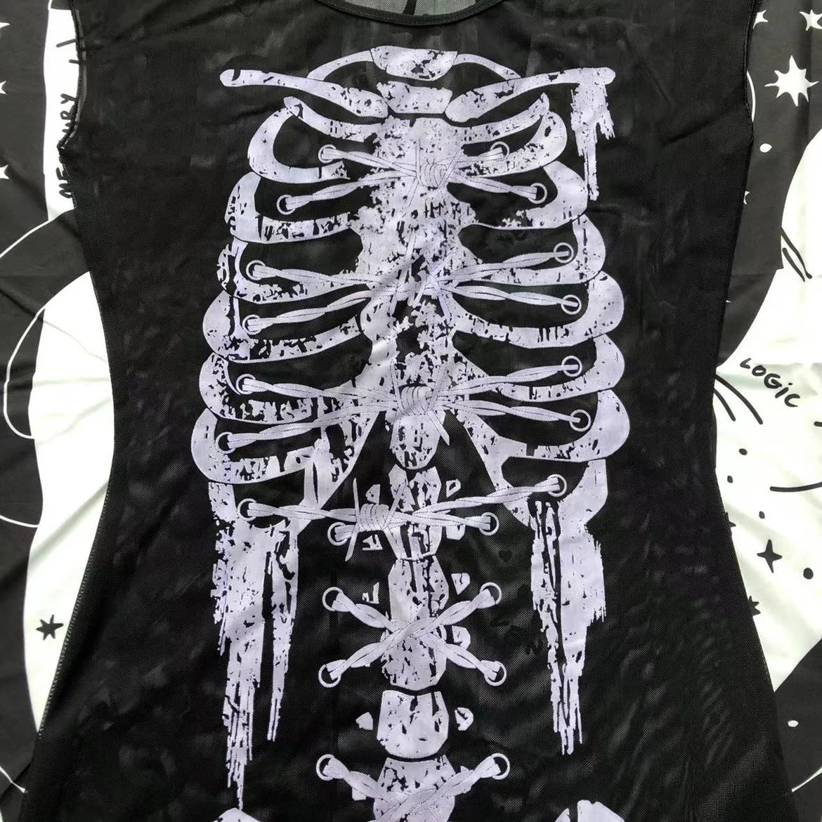 Gothic Y2k Skeleton Mesh Summer Mini Dress