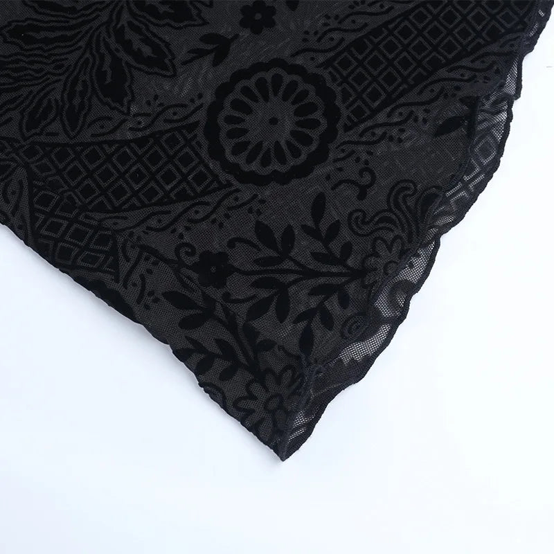 Gothic Romantic Goth Flocking Lace Batwing Sleeve Hooded Long Dress