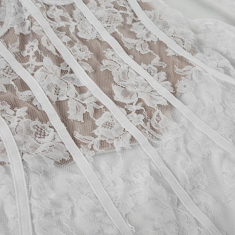 Gothic Romantic Goth Puff Sleeve Corset Waist White Lace Mini Dress