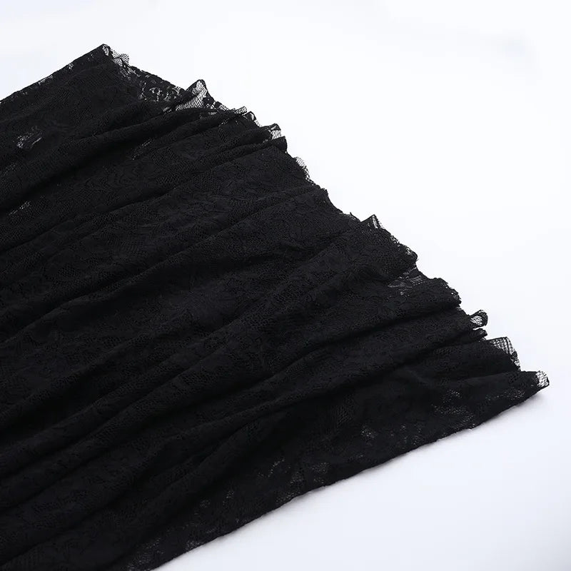 Gothic Vampire Lace Bell Sleeves Deep Neckline Long Dress