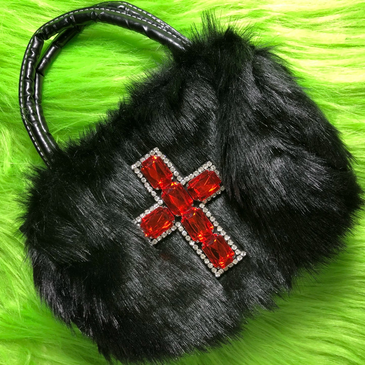 Gothic Y2k Cross Applique Faux Fur Crossbbody Bag