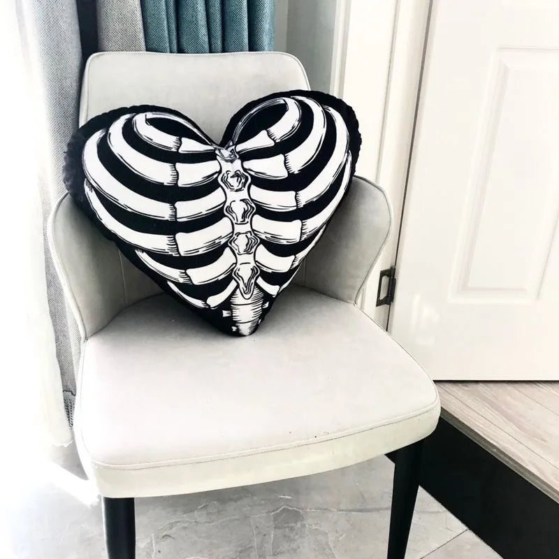 Gothic Skeleton Heart Pillow Cushion