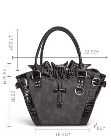 Gothic Punk Cross Bat Large Shoulder Crossbody Bag
