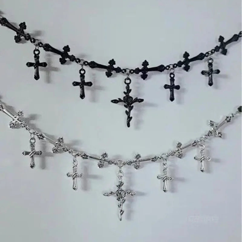Gothic Alt Goth Chain Cross Choker Necklace