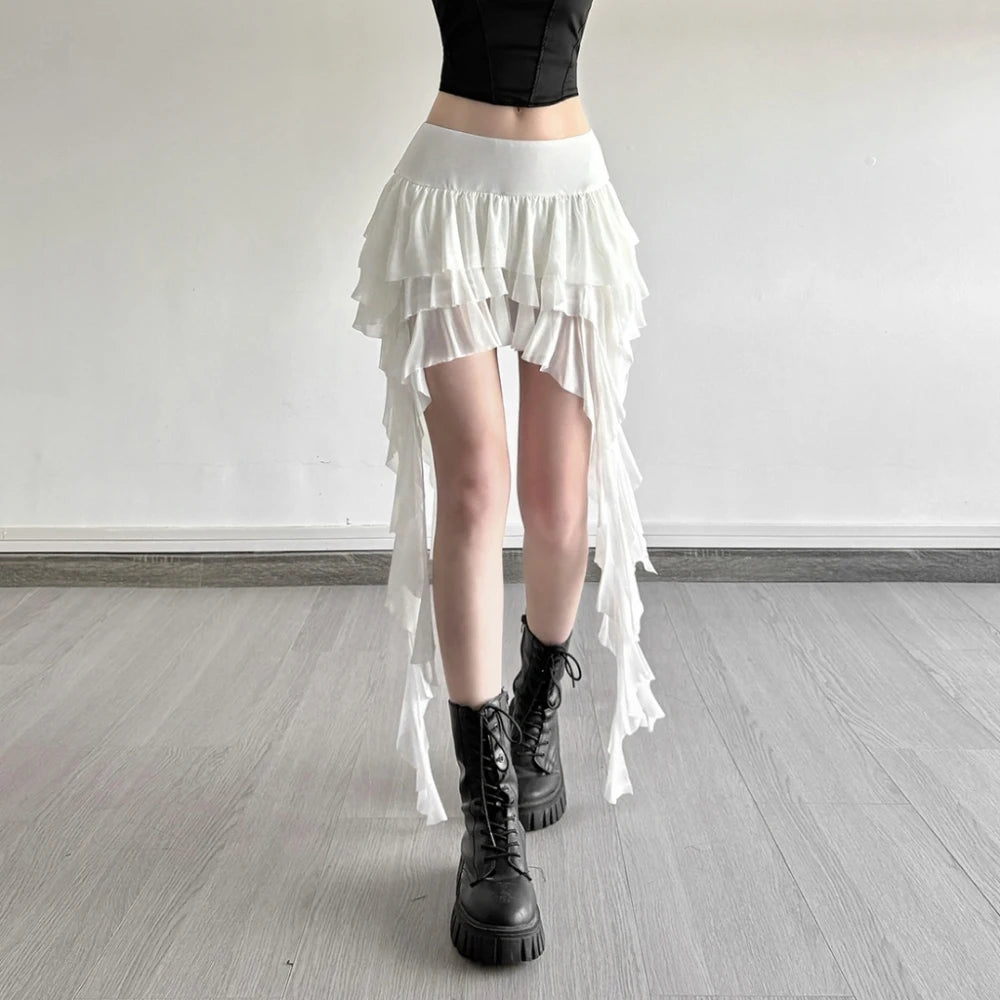 Gothic Romantic Goth Layered Ruffles Tassels Mini Skirt (available in 2 colors)