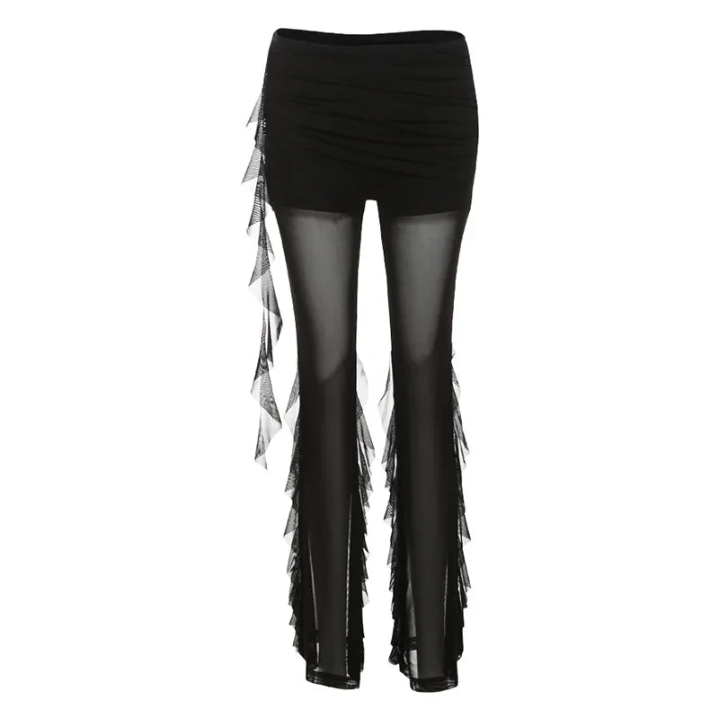 Gothic Coquette Sheer See Through Alt Goth Flare Pants