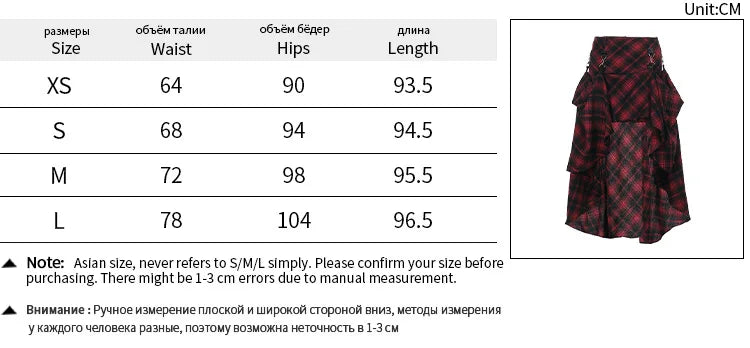 Gothic Alt Goth Grunge Red Plaid Adjustable Skirt