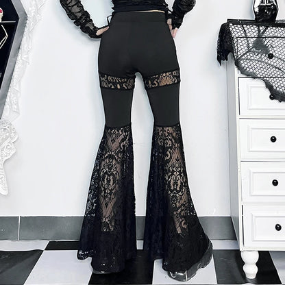 Gothic Romantic Lace Patchwork Flared Pants