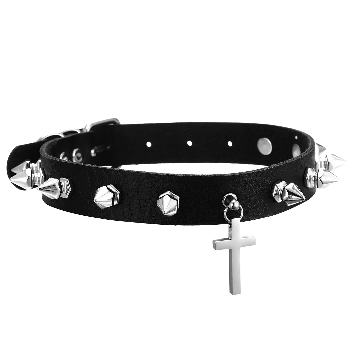 Gothic Spikes Cross Choker Necklace