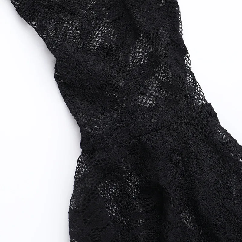 Gothic Vampire Lace Bell Sleeves Deep Neckline Long Dress