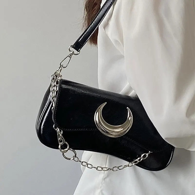Gothic Dark Alt Goth Luna Moon Chain Small Shoulder Bag