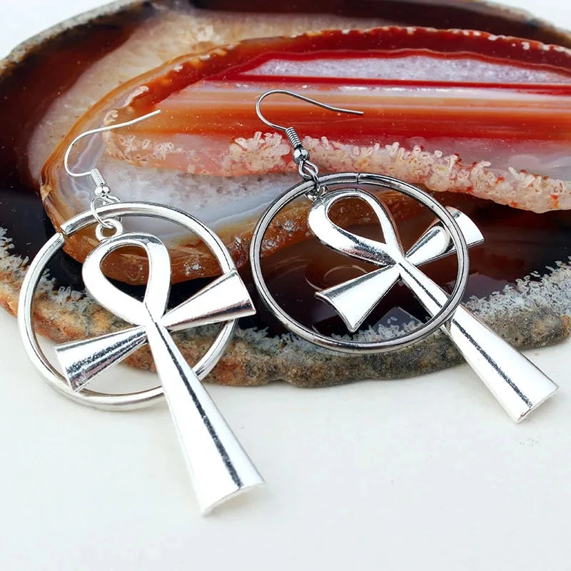 Gothic Egyptian Ankh Cross Earrings
