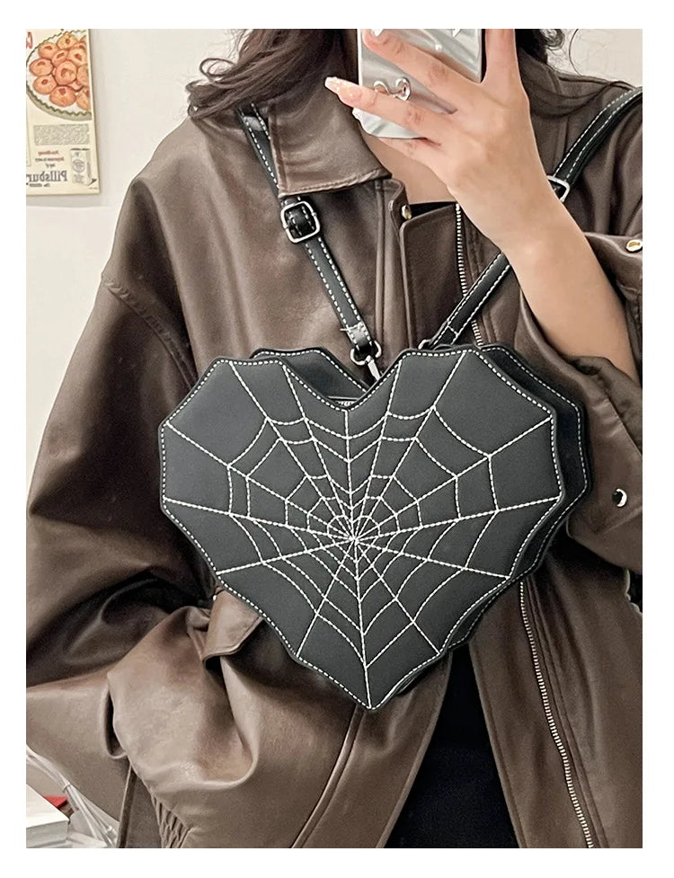 Gothic Heart Spider Web Multiway Backpack Shoulder Bag