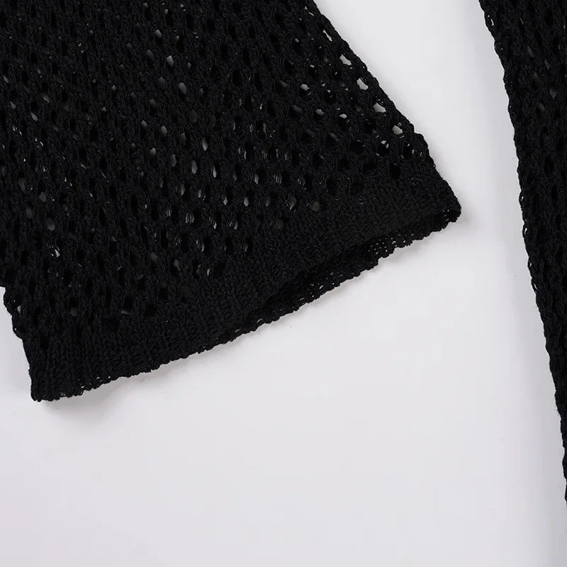 Gothic Y2K Alt Goth Punk Fishnet Mesh Cross Patchwork Long Sleeve Cover Up Top