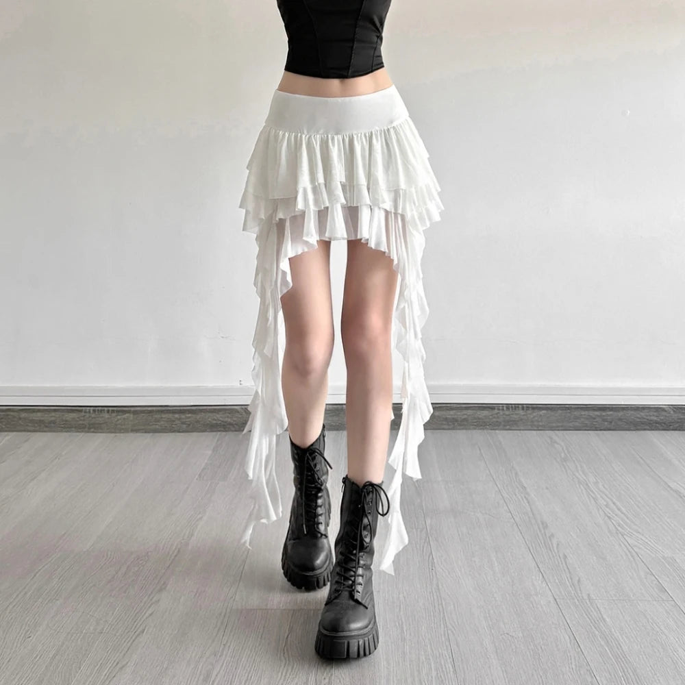 Gothic Romantic Goth Layered Ruffles Tassels Mini Skirt (available in 2 colors)