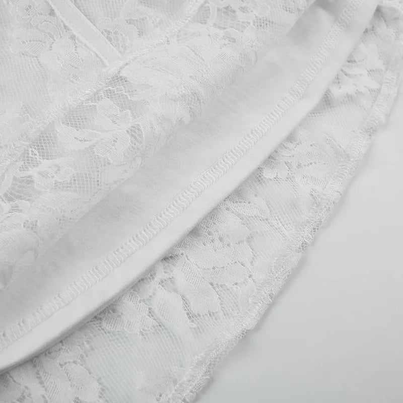 Gothic Romantic Goth Puff Sleeve Corset Waist White Lace Mini Dress