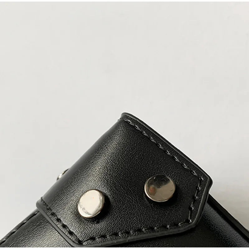 Gothic Punk Alt Goth Cross Skull Chain PU Leather Boxy Handbag Crossbody Bag with Top Handle