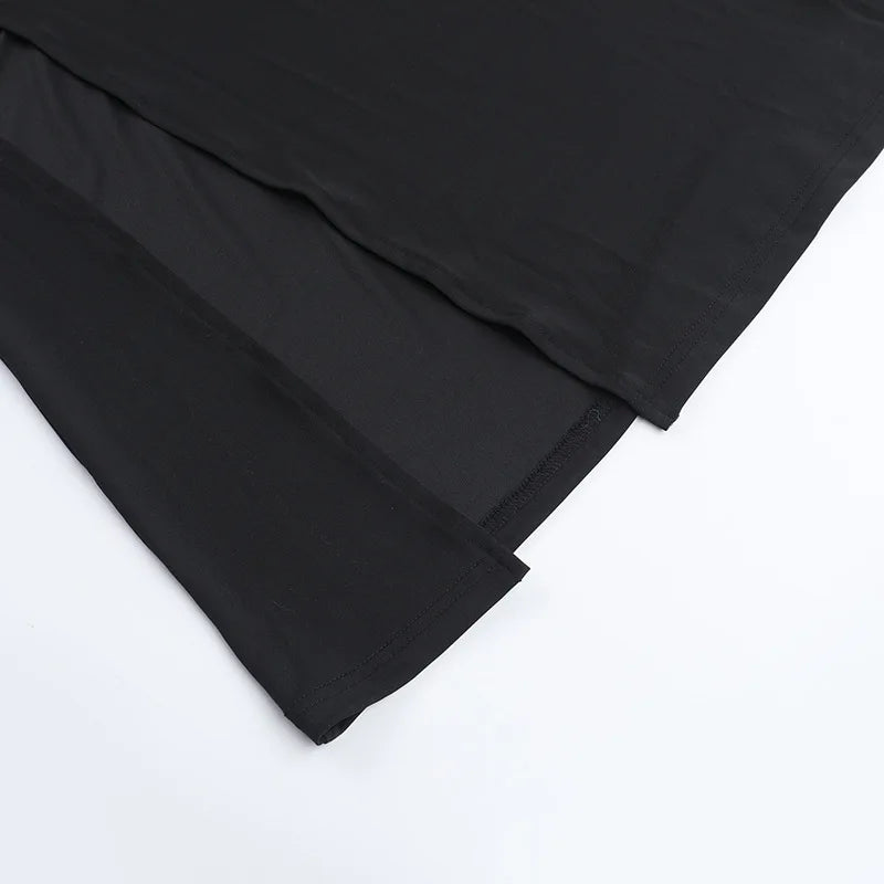 Gothic Dark Romantic Goth Sheer Flare Sleeves High Slit Wide Belt Long Dress