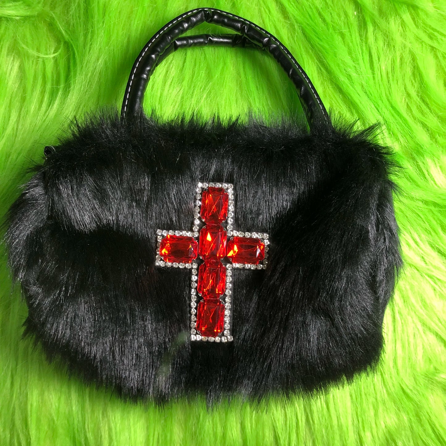 Gothic Y2k Cross Applique Faux Fur Crossbbody Bag