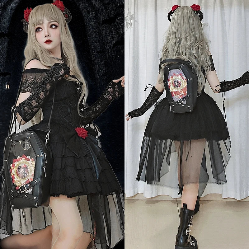 Gothic 90's Goth Coffin Backpack Handbag Crossbody Bag