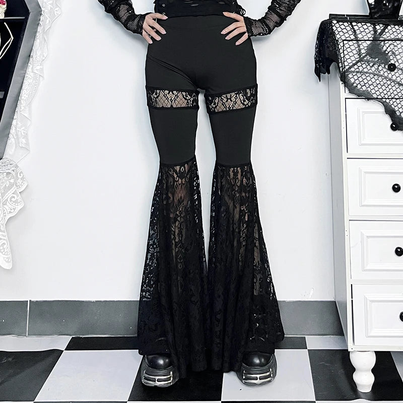 Gothic Romantic Lace Patchwork Flared Pants
