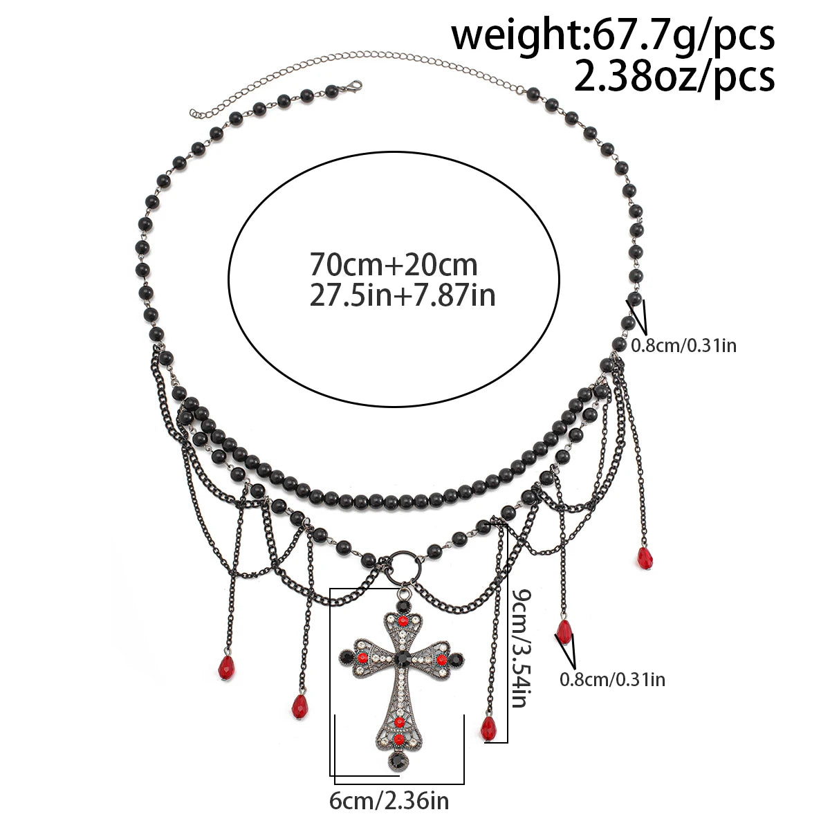 Gothic Romantic Black Crystal Cross Pendant Waist Belly Chain Belt