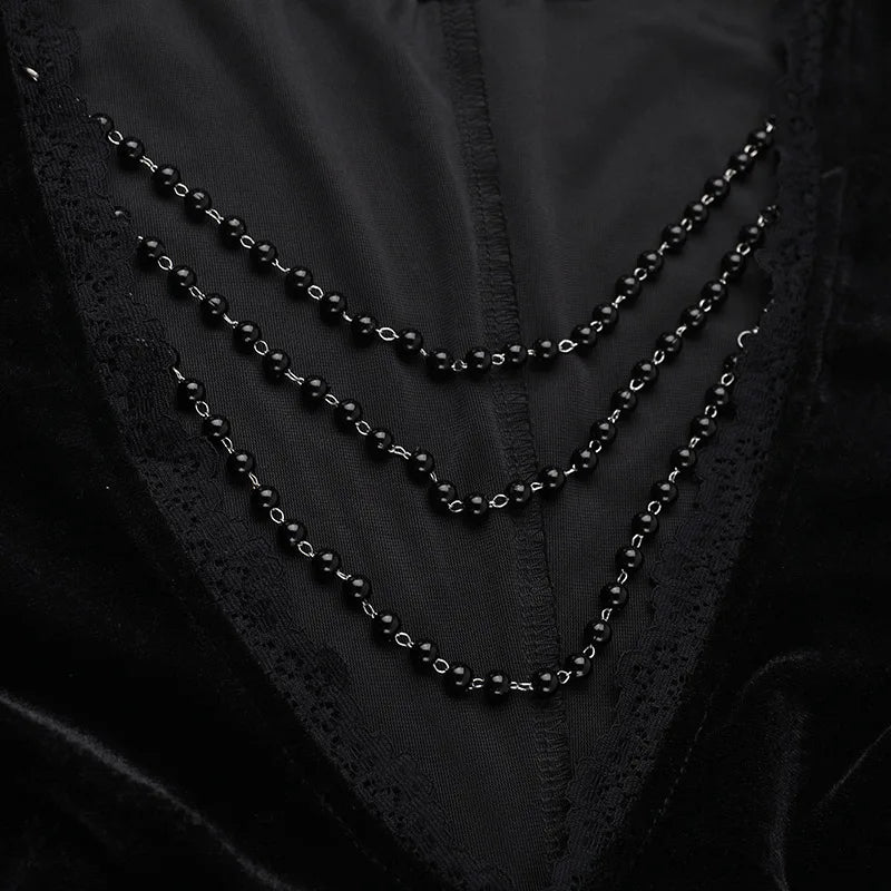 Gothic Vampire Lace Bell Sleeves Deep Neckline Long Dress