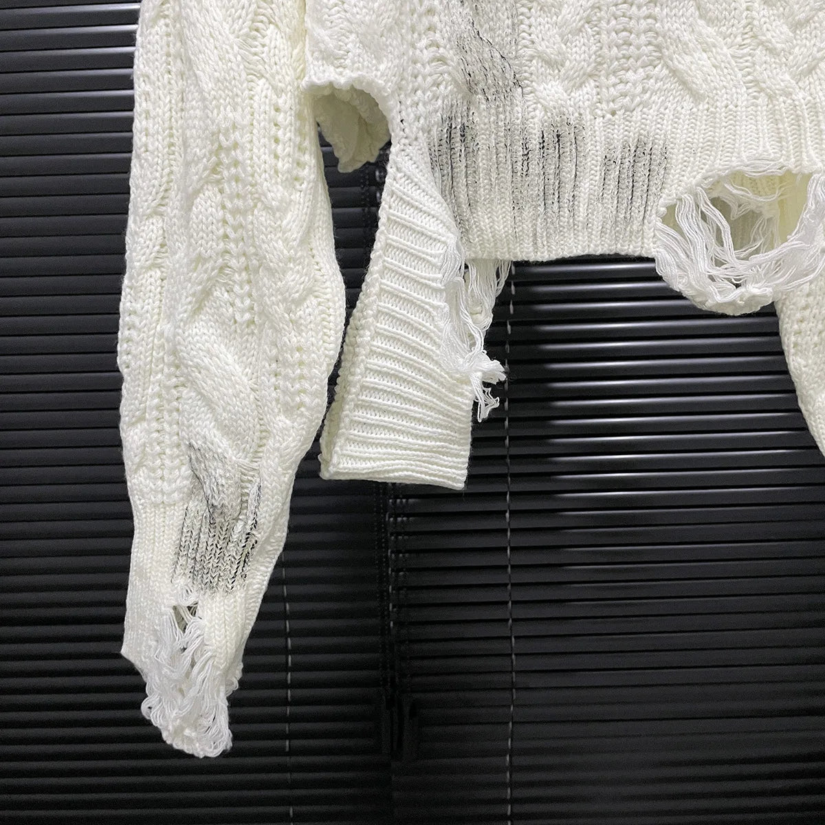 Alt Grunge Goth Buckle Deconstructed Knitted Sweater Top