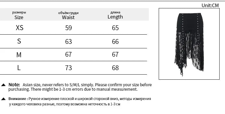 Gothic Dark Romantic Alt Goth Lace Grommet Strap Irregular Hem Skirt