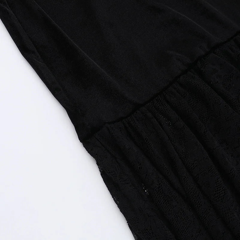 Gothic Vampire Lace Bell Sleeves Deep Neckline Long Dress