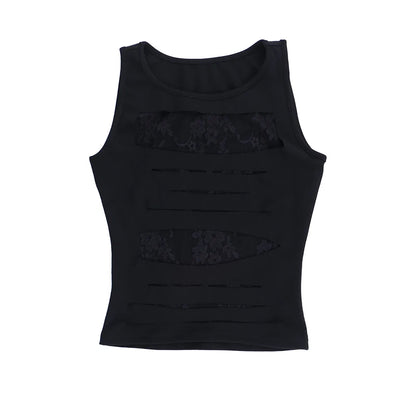 Gothic 90's Goth Y2K See Through Lace Patchwork Camisole Top