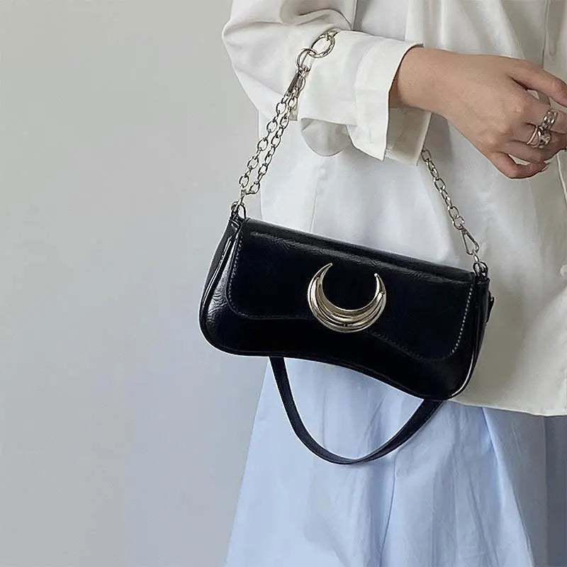 Gothic Dark Alt Goth Luna Moon Chain Small Shoulder Bag