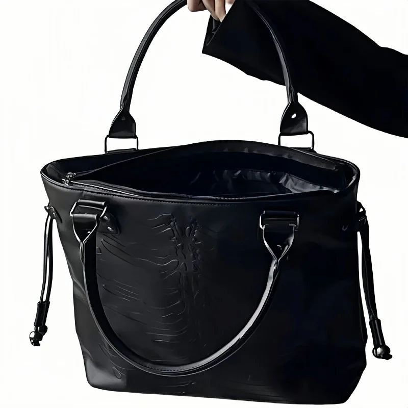 Gothic Alt Goth Embossed Skeleton Large Capacity Tote Shoulder Bag Handbag