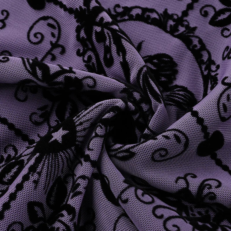 Gothic Alt Y2K Purple Sling Strap Sheer Mini Dress