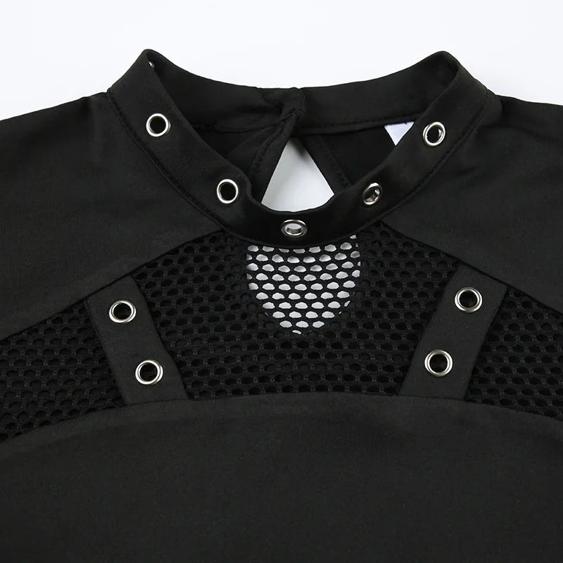 Gothic Fishnet Grommet Long Sleeve Top