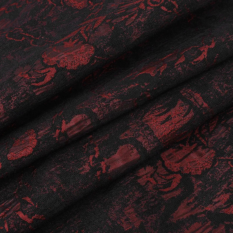 Gothic 90's Goth Red Black  Lace Print Velvet Mini Dress