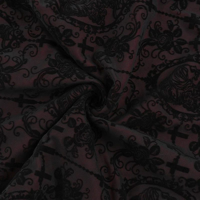 Gothic Victorian Goth Flocking Sling Fishtail Dress