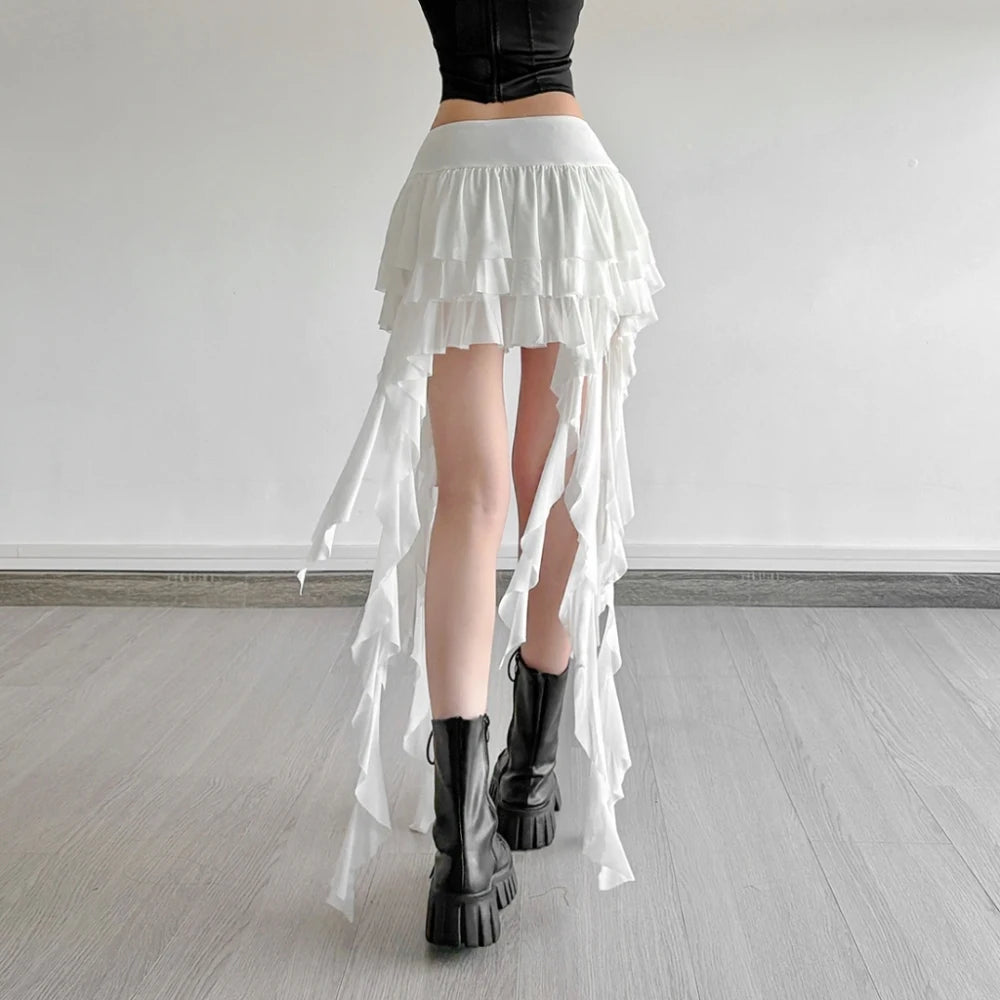 Gothic Romantic Goth Layered Ruffles Tassels Mini Skirt (available in 2 colors)